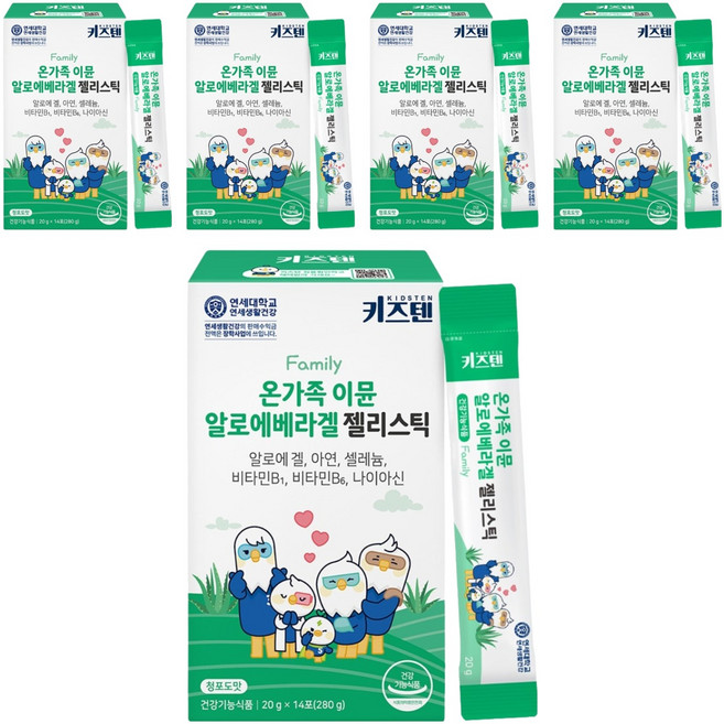 키즈텐 온가족 이뮨 알로에 베라겔 젤리스틱 14p, 280g, 5개