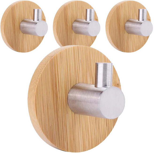 한봄누리 다용도 접착식 벽걸이 1구, 우드, 4개