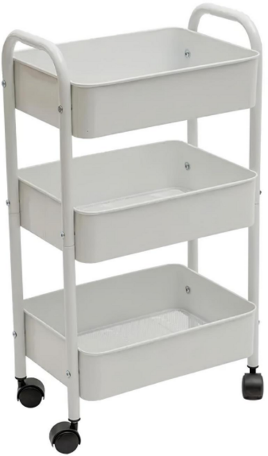 網籃三層置物推車 升級款, 白色, 3層