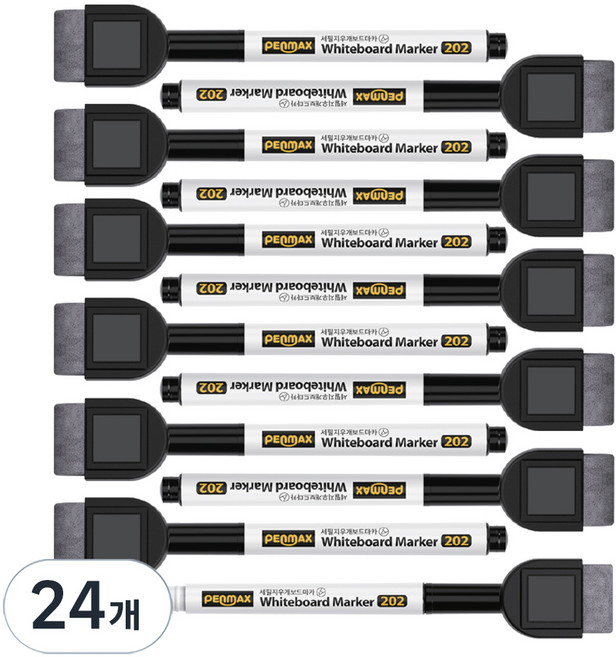 펜맥스 세필 미니 지우개 보드마카, BLACK, 24개