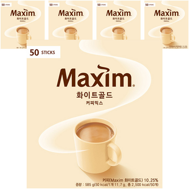 맥심 화이트골드 커피믹스, 11.7g, 50개입, 5개