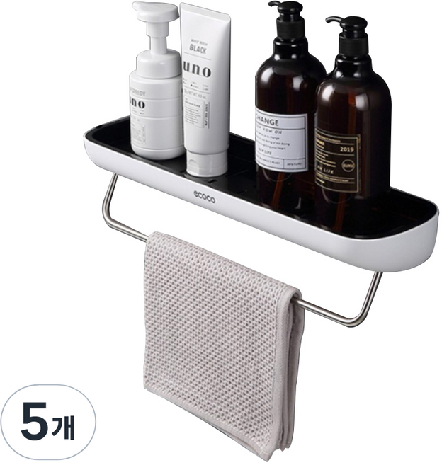 ecoco 다용도 욕실 수납 선반 수건걸이, 블랙, 5개