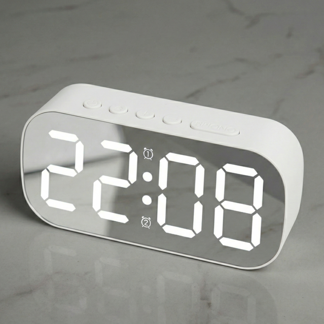 에이빈 LED 팝 미러클락 탁상용 알람 시계, 화이트