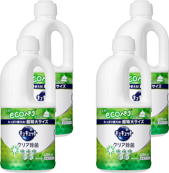 Kao 花王 Cucute 珂珂透 除菌洗碗精補充瓶 綠茶香, 1.25L, 4瓶
