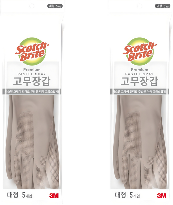 스카치브라이트 프리미엄 고무장갑 5개입, 파스텔그레이, 대(L), 2세트