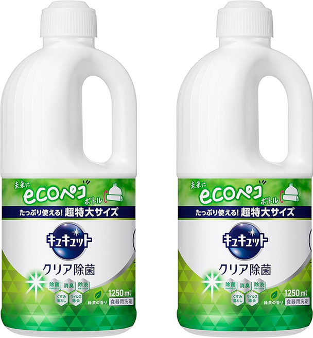Kao 花王 Cucute 珂珂透 除菌洗碗精補充瓶 綠茶香, 1.25L, 2瓶