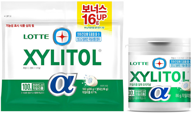 롯데자일리톨 알파 껌 오리지날 86g + 리필 102g, 1세트