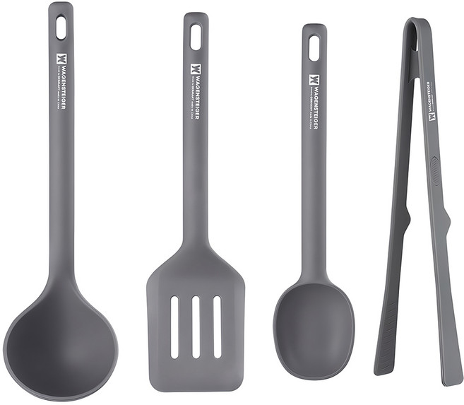 WAGENSTEIGER edel 矽膠廚房工具4件組, 1組, 湯匙 + 鍋鏟 + 拌炒匙 + 夾子, 深灰色