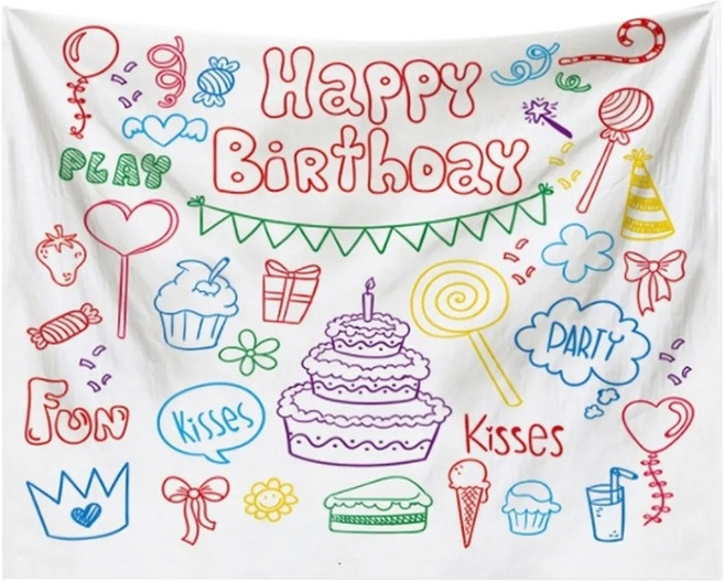 薄款生日掛布, 手繪風 多色
