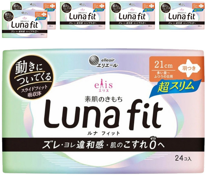 elleair 艾黎艾爾 elis 愛麗思 日本原裝進口 LunaFit極緞棉超薄款衛生棉, 6包, 24片, 21cm