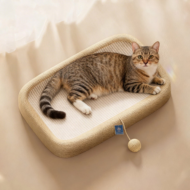 딩동펫 고양이 사이잘 눕눕 스크래쳐 캣닢 침대, 사각화이트, 1개