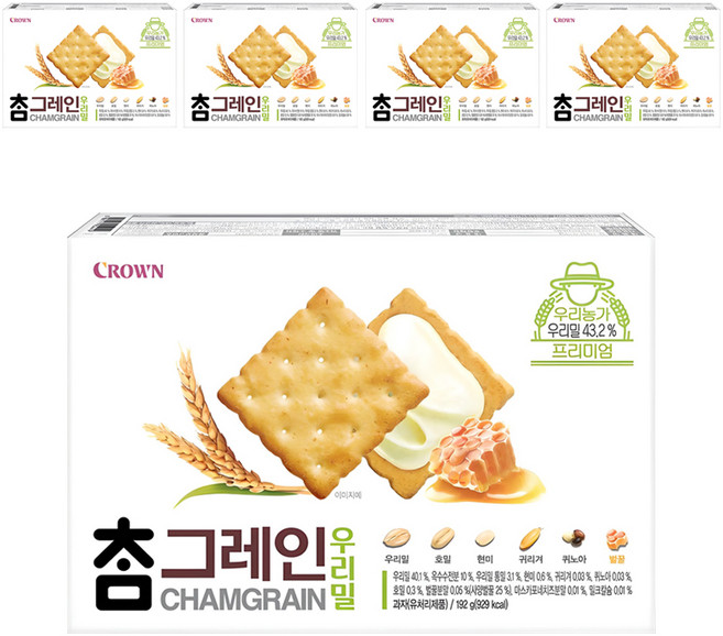 크라운 참그레인 우리밀, 192g, 5개