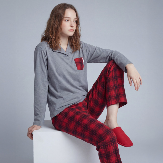 레노마 여성용 멜란지 기모 9부 이지웨어 상하의 세트