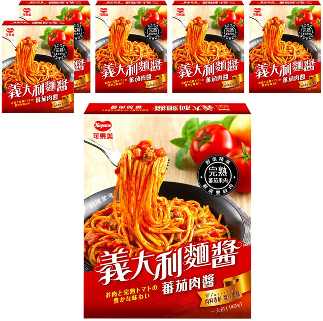 KAGOME 可果美 義大利麵醬 蕃茄肉醬 真實蕃茄原味, 140g, 6盒