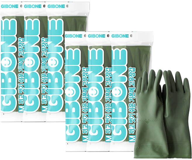 기본에 끼고 벗기 쉬운 고무장갑 세트, 다크그린, 중(M), 6개