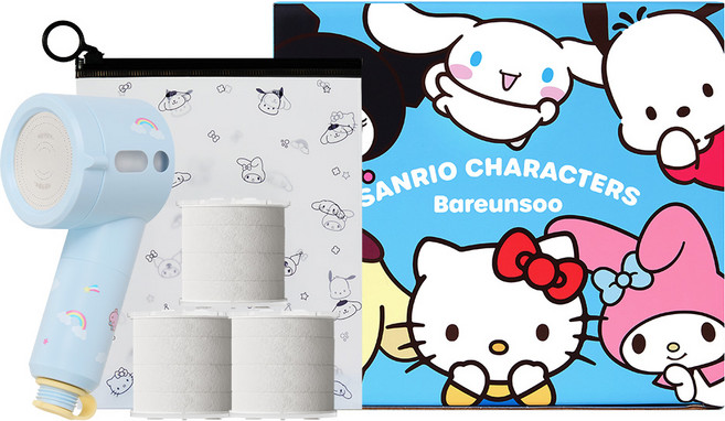 바른생활수 산리오캐릭터즈 여행용 미니 필터 샤워기 시나모롤 + 일반형 필터 3p 세트, 1세트, 라이트블루