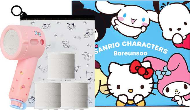 바른생활수 산리오캐릭터즈 여행용 미니 필터 샤워기 마이멜로디 + 일반형 필터 3p 세트, 1세트, 핑크