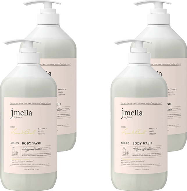 jmella 法式漫舞香水沐浴乳 No.03 Lime & Basil, 1L, 4瓶