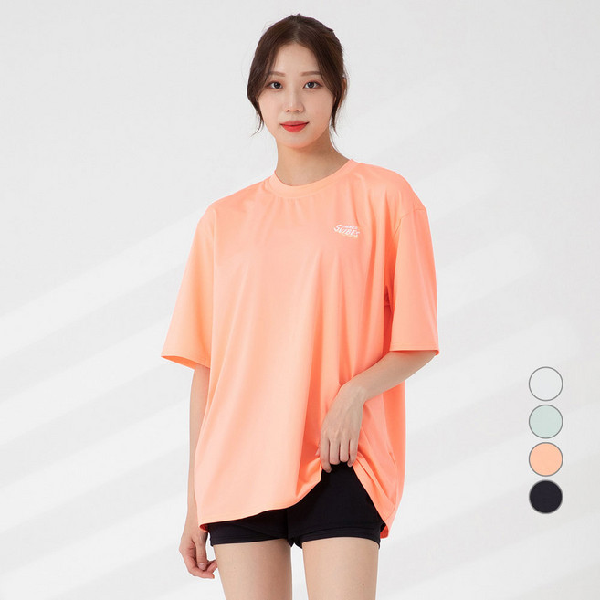 캐럿 여성용 오버핏 반팔 그래픽 래쉬가드, 판타 핑크