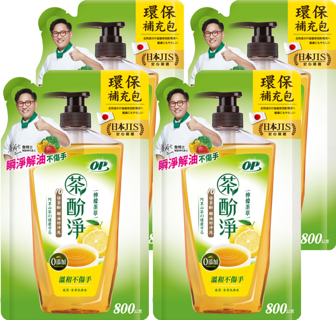 OP 茶酚淨洗潔精補充包 檸檬茶萃, 800g, 4包