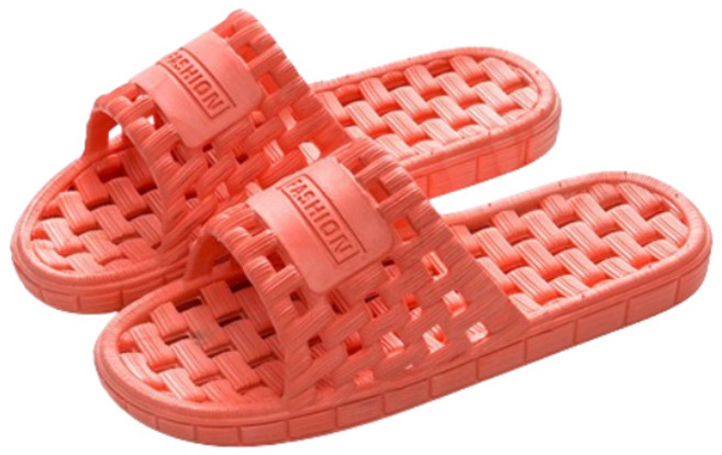 블럭마트 여성용 격자패턴 욕실화, 오렌지레드, 1개