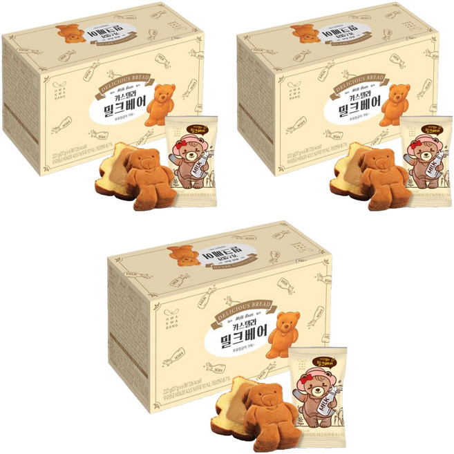 화과방 카스텔라 밀크베어 6개입, 222g, 3개