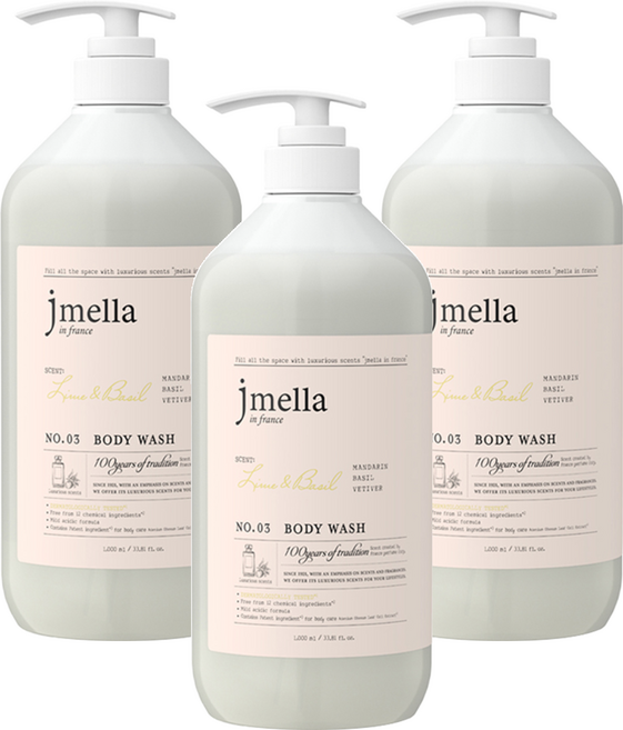 jmella 法式漫舞香水沐浴乳 No.03 Lime & Basil, 1L, 3瓶