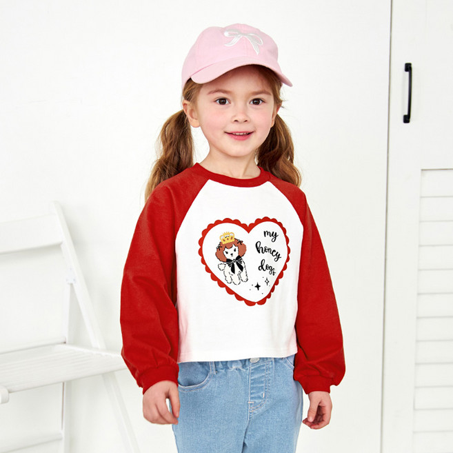 월튼키즈 여아용 퍼피 러브 라글란 크롭 티셔츠