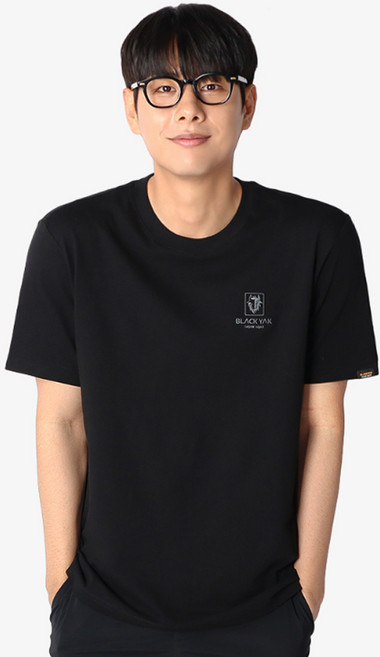 BLACK YAK WORK WEAR 基本款圓領方形標誌透氣短袖T恤, 黑色