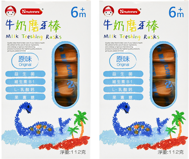 Nnutrinini 脆妮妮 牛奶磨牙棒 6個月以上, 原味, 112g, 2盒