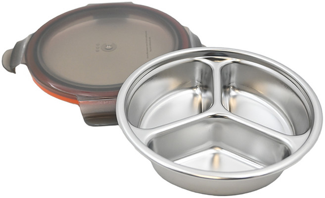 cuitisan 征旅系列 304可微波圓形三隔不鏽鋼保鮮盒 280ml, 容器 + 蓋子, 1個