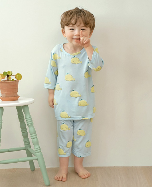 유니프랜드 라임웨일 모달 7부 내의 상하의 세트