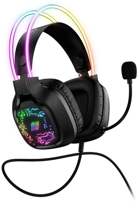 넥시 가상 7.1채널 RGB LED 유선 게이밍 노이즈 캔슬링 마이크 초경량 헤드셋, 블랙, NX-X22
