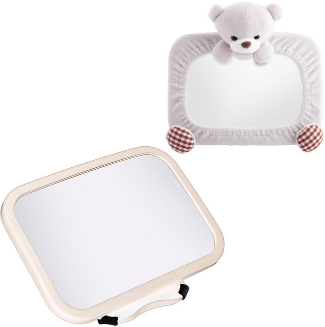 메리본 후방거울 + 곰돌이 커버, 베이지, 1세트