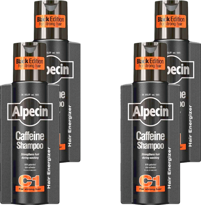 Alpecin Black C1 咖啡因洗髮露 黑色經典 強健髮根 柑橘麝香香氣, 250ml, 4瓶