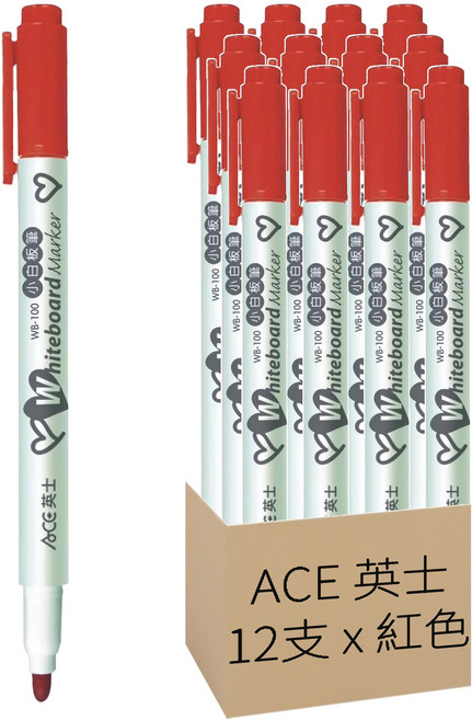 ACE 英士 白板筆 WB-100, 紅色, 12支
