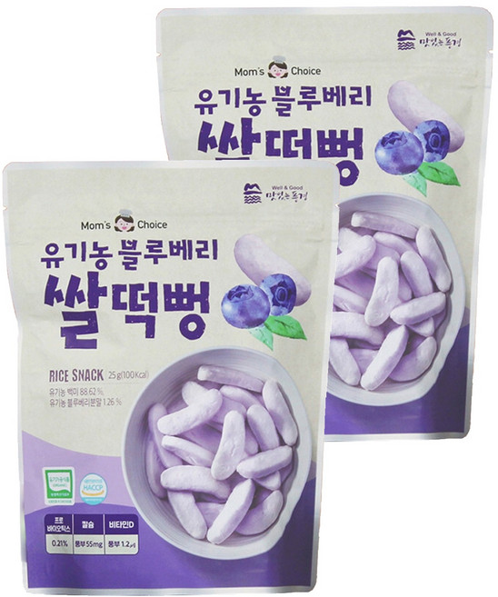 맛있는풍경 유기농 블루베리 쌀떡뻥, 블루베리맛, 25g, 2개