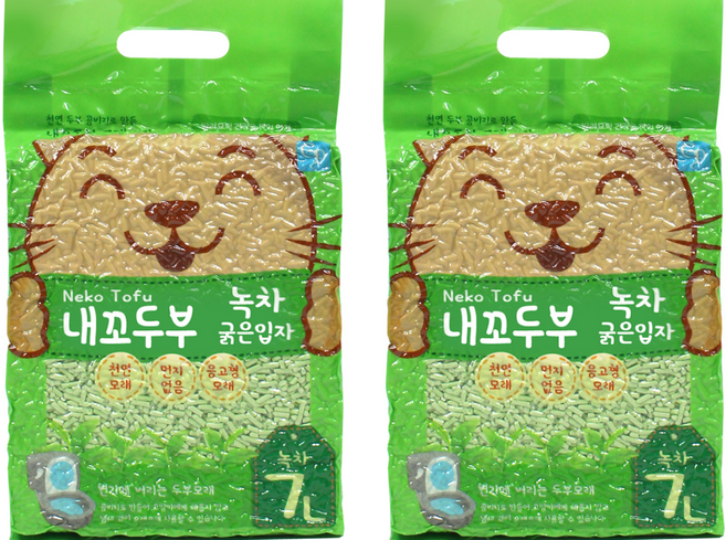 내꼬두부 응고형 고양이 모래, 7L, 2개, 녹차향