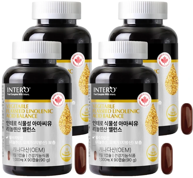 인테로 식물성 아마씨유 리놀렌산 90g, 4개, 90정 - 쿠팡