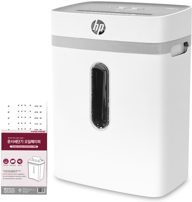 HP 중형 사무용 자동 문서 세단기 23L + 오일페이퍼, W2312CC-K3, 화이트