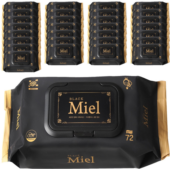 미엘 블랙 캡형 물티슈, 65g, 72매, 30개