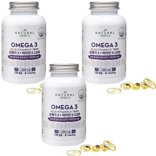 NATURAL immix Omega3 Plus維他命D 1200, 120顆, 3罐