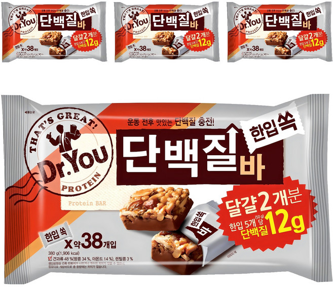 닥터유 한입쏙 단백질바, 380g, 4개