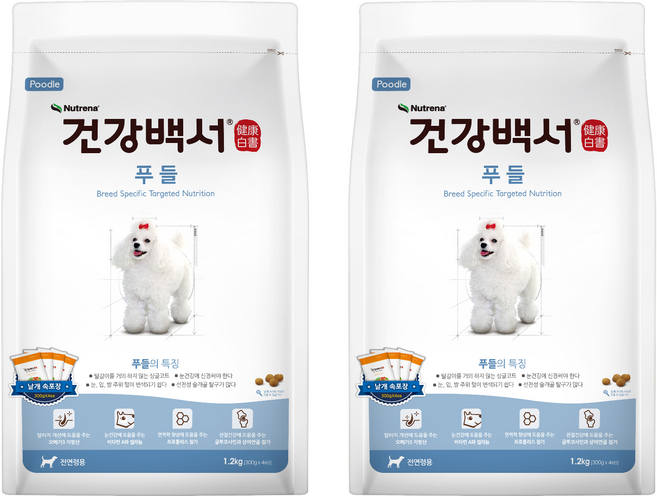뉴트리나건강백서 강아지 기능성 사료, 푸들, 1.2kg, 2개