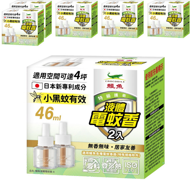 鱷魚 液體電蚊香A補充瓶 無味自然 2瓶, 46ml, 6盒