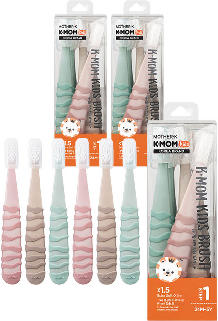 케이맘 키즈 칫솔 1단계, 퍼스트피치+퍼스트민트+퍼스트브라운, 6개입, 3세트
