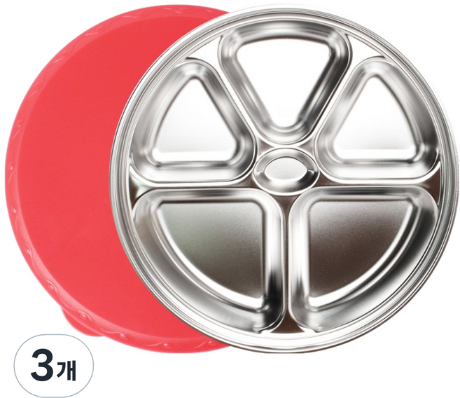 스텐 밀폐 나눔 찬통 원형 1호 5칸, 3개, 찬통 + 뚜껑