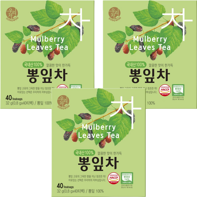 우리차 뽕잎차, 800mg, 40개입, 3개