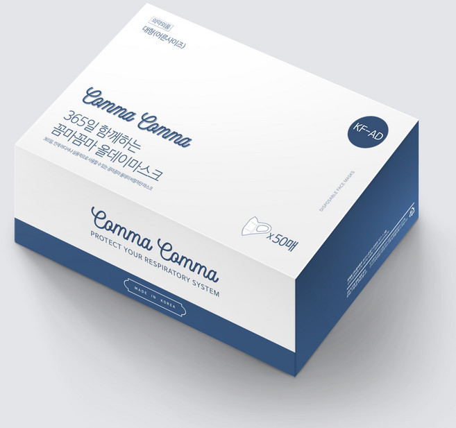 꼼마꼼마 올데이 비말차단 마스크 대형 KFAD, 50개입, 1개, 흰색