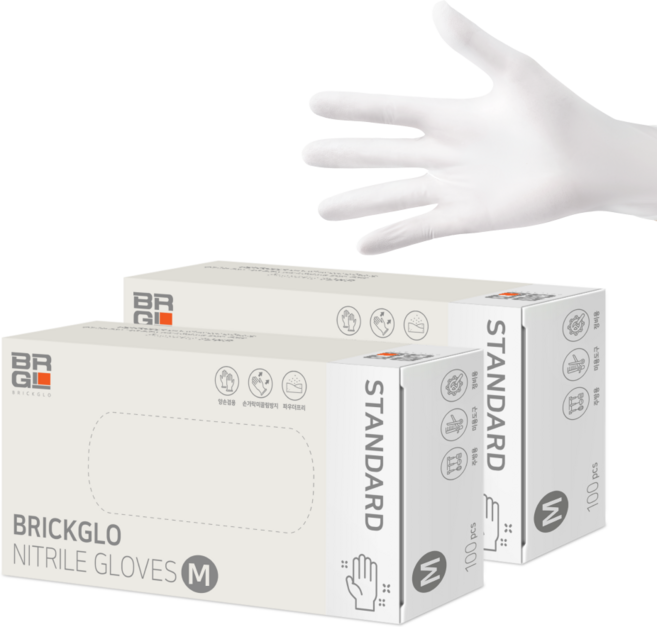 브릭글로 스탠다드 니트릴장갑 100p, 화이트, M, 2개
